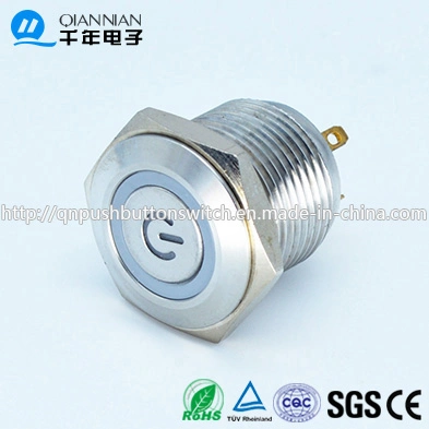 Qn16-D8 16mm Character Illuminated Type Momentary Flat Head Pin Terminal Waterproof Metal Push Button Switch