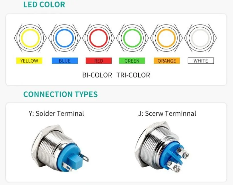 12mm 16mm 19mm 22mm 25mm 30mm Momentary Latching DC 12V LED Waterproof Metal Push Button Switch